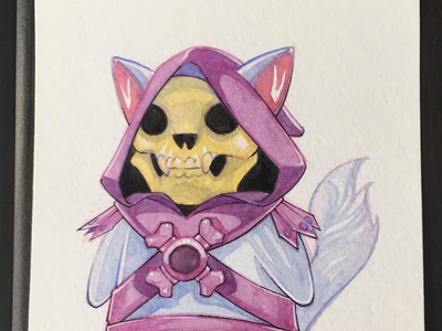 Skelefur - Pop Cat illustration ninjabot painting skeletor watercolor