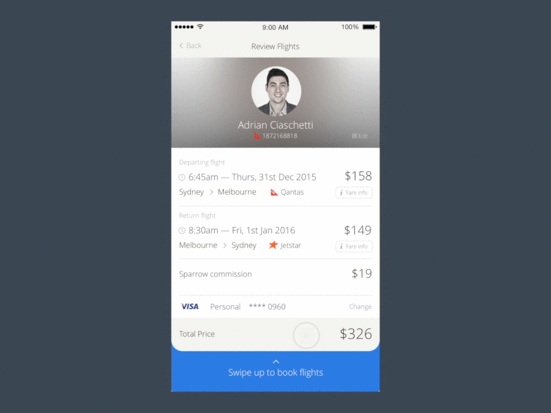 Sparrow Flights booking flow app ecommerce ios principle sparrow