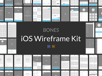 Bones IOS Wireframe Kit android app fashion illustrator ios iphone mobile multimedia photoshop ui ux wireframe