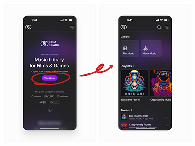 Music Library App // flow 1 branding design graphic design hero section illustration logo ui ux web webdesign