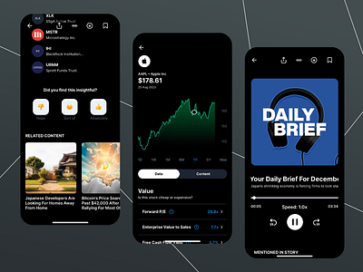 MarketPulse Mobile Application app design app ui app ux dark mode data visualization design finance app financial data financial news investment app market anaysis mobile app mobile app design stock market stock tracking ui ui design ux ux design uxui