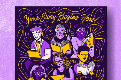 LSUA James C. Bolton Library Mural illustration illustrator library lsua mural procreate reading story