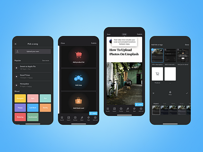 Video Editor App app design blue background dark mode design editor interface design intuitive design mobile app design mobile ui mobile ux mobile video editor short form video software tools user friendly uxui uxui design video creation app video editing app video maker