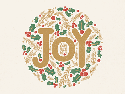 Joy - Festive christmas evergreen festive gold holiday holly illustration joy nature pine type typography