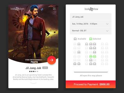 Daily UI #12 - Bookmyshow adobe booking bookmyshow free freebies material movie poster psd sketch tamil ticket