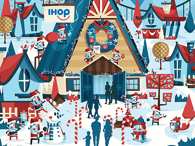 Holiday Poster christmas elves fox ihop snowman