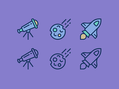 Cosmic asteroid explore flat icon set iconography icons ios line rocketship space telescope