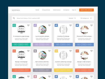 New Briefbox briefs page briefbox briefs cards design grid homepage landing layout
