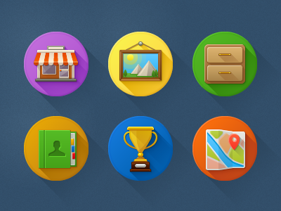 Icon Set adress book icon map picture reward shop