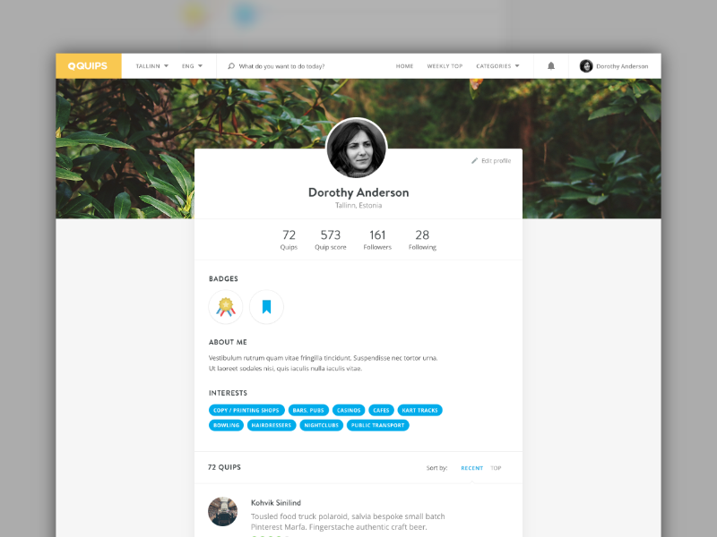 Profile page clean fun sketch ui ux web webapp