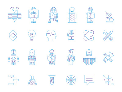 Science Icon Set alien astronaut bee hand icon illustration lightbulb robot satellite science woman work