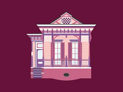 Painted Lady's Inn architecture building home house illustration new orleans nola pink purple shotgun vector