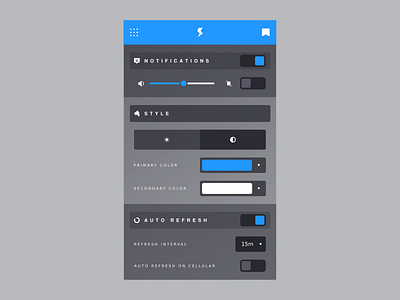 Control Panel blue control dark flat settings ui