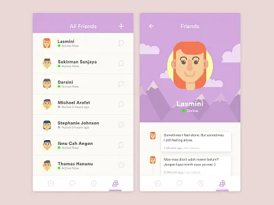 Friends List apps chat design friend illustration ios list mobile socmed timeline ui