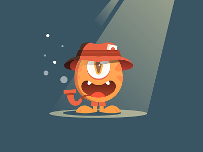 Detective 2d illustration character design child detective hat lucky strike monster
