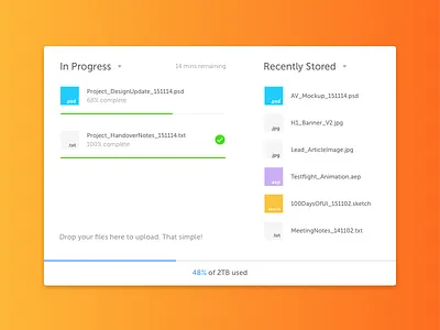 Shot 037 - File Storage Widget card cloud dropbox file interface manage progress sketch ui upload user widget
