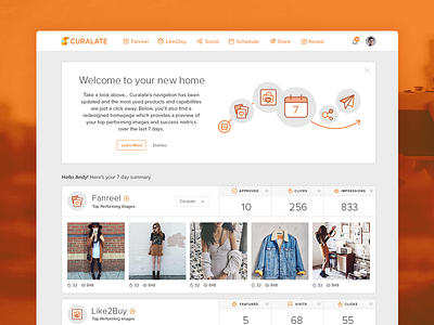 Welcome! analytics curalate dashboard ia icons navigation onboarding product design sass