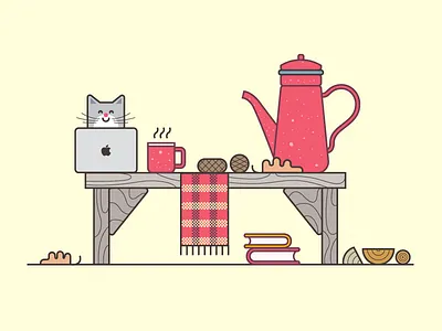 Get Ready For Winter autumn cat icon illustration morning tea vector winter