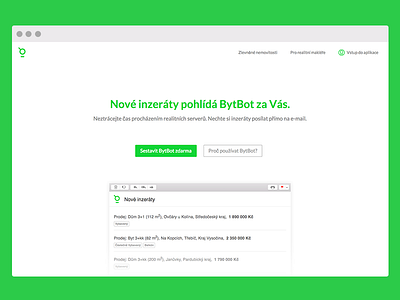 BytBot Landing Page buy design flat green housing landing page rent simple web