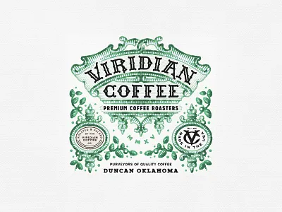 Viridian badge coffee custom lettering emblem green logo monogram stamp vintage