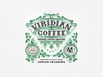 Viridian badge coffee custom lettering emblem green logo monogram stamp vintage