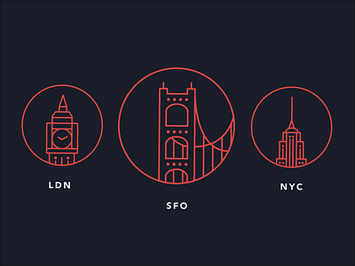 Office Locations big ben empire state building flat golden gate bridge icon illustration lines london new york city nyc san francisco sf