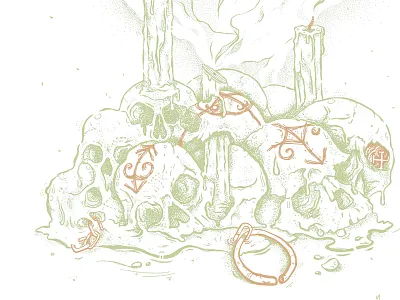 Ain't shivers ... #4 {WIP} candle dotwork drawing hatch illustration melted skulls smoke voodoo wax
