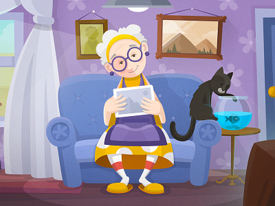 Grannie 2d cat grandmother illustration movie post