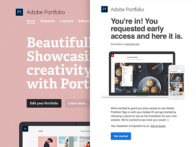 Adobe Portfolio Beta email adelle bold adelle regular adobe beta early access email email design html email inbox marketing pink portfolio
