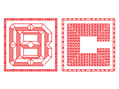 B & C Drop Cap alphabet b c decorative geometry letter lettering linework pattern red typography vector