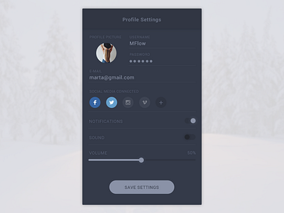 Settings 007 daily dailyui design settings social sound ui ux volume web