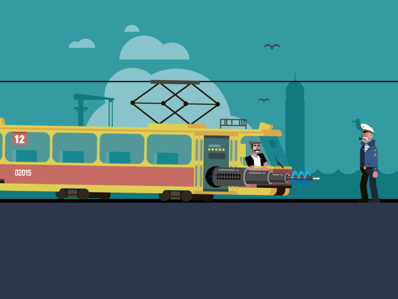 Boarding animation boarding character flat fun lights motion teleport tram