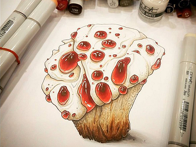 Hydnellum Tooth Fungi Mushroom coloring copic mushroom sketch