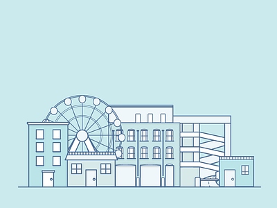 A little bunch of buildings blue buildings city ferris wheel illustration monochromatic vector