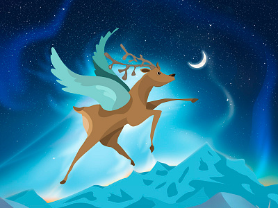 Moonlight Deer christmas deer illustration light montains moon moonlight wings winter