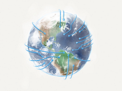 Connected World circuits connected financial advisor globe hand drawn spin weather