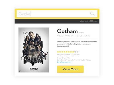 Daily UI 022 - Search 022 app batman dailyui gotham results search tv ui ux