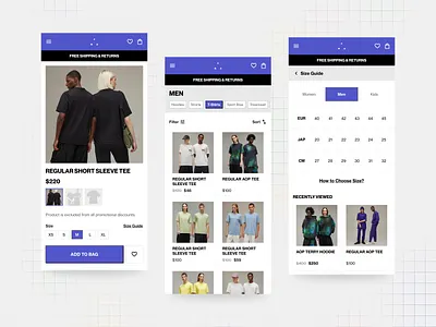 E-Commerce Mobile First Concept Design add to bag brutalism button cart e commerce e shop filter freelance mobile design mobile first product product list product page responsive design selection shoe sizes shop size guide sizes sort