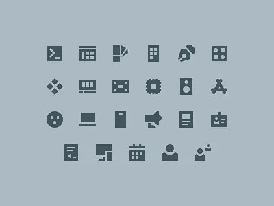 Portfolio Site - Updated Icons (24px) app store calendar code component computer cpu design system doc figma icon laptop megaphone memory pen phone plugin ram swatch team user