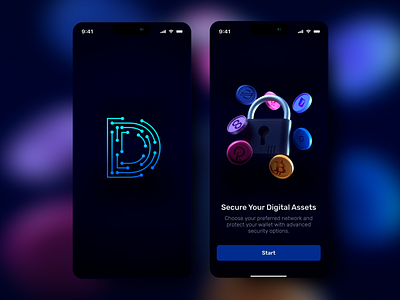 Crypto Wallet Security UI Design blockchain ui blue aesthetic crypto wallet cryptocurrency ux cyber security digital banking digital security finance app financial tech futuristic design minimal interface mobile security onboarding ui secure login token protection ui concept ui design user experience ux design ux ui