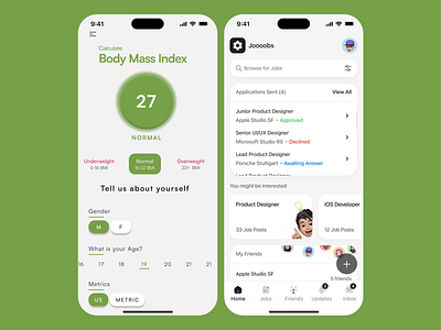 Minimal Job & Health Tracker UI application tracker clean design dashboard ux data visualization green palette health app interactive ui intuitive interface job search job tracking minimal ui mobile ux modern layout personalized ux smooth navigation typography balance ui design user friendly ux design ux ui