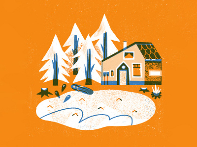 Cabin at the lake cabin drawing illustration lakehouse linedrawing nature outdoors procreate retro