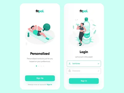 Personalized Fitness App Onboarding app design app onboarding clean design engaging visuals fitness app fitness login health tracking intuitive ux login screen minimal layout mobile interface modern illustration motivational ui onboarding screen soft tones ui design user friendly ux deign ux ui workout personalization