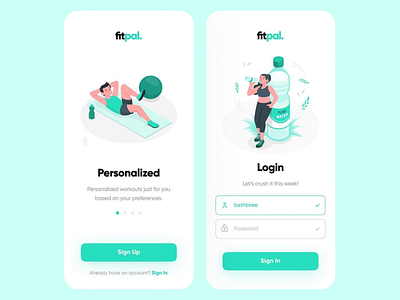 Personalized Fitness App Onboarding app design app onboarding clean design engaging visuals fitness app fitness login health tracking intuitive ux login screen minimal layout mobile interface modern illustration motivational ui onboarding screen soft tones ui design user friendly ux deign ux ui workout personalization
