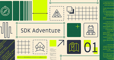 SDK Adventure adventure blog camp code dev developer figma green hiking illustration low code map medium mendix nature sdk tent trees typography wayfinding