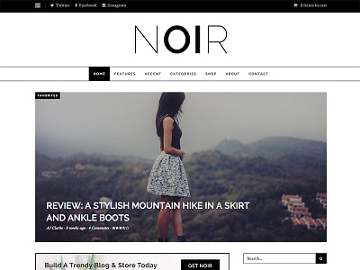 Noir - Blog & Shop Wordpress Theme black and white blog blogging ecommerce fashion girly minimal shop site templates themes wordpress