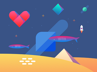 Journey desert fish flat heart illustration journey nebula spaceship star