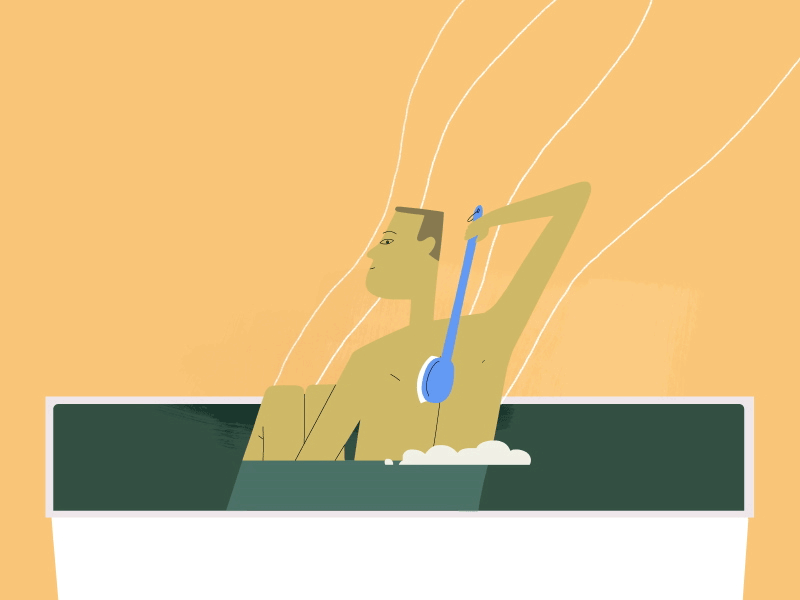 Steamy bathtub 2d animation character design gif loop water