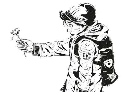 Paper Flower black and white boy character comic flower graffiti illustration love night romantic