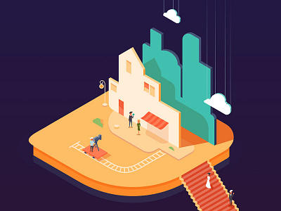 Scenery illustration isometric moovie town vector